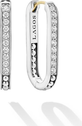 Lagos Caviar Spark Linear Diamond Hoop Earrings in Silver at Nordstrom