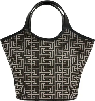 Balmain Monogram Jacquard Leather Top Handle Bag Black