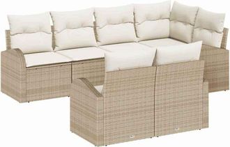 vidaXL Vidaxl - Conjunto De Sof&aacute; De Jard&iacute;n 7 Pcs Beige, Blanco Polirat&aacute;n