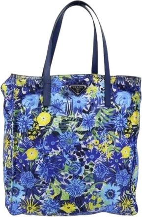 Prada Pre-owned Floreal Tote - Dames - Vintage Shopper - Blauw - ONE Size - Leer - Vintage