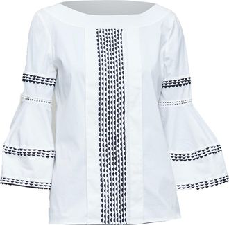 Oscar De La Renta P17 cream black scallop trim flared sleeve top US4 S