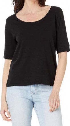 Lilla P Womens Elbow Sleeve Ballet Neck Top In Black
