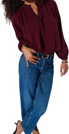 Nation Ltd Maya V-Neck Top In Bordeaux