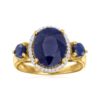 Ross-Simons Sapphire 3-Stone Ring With. Diamonds in 18kt Gold Over Sterling