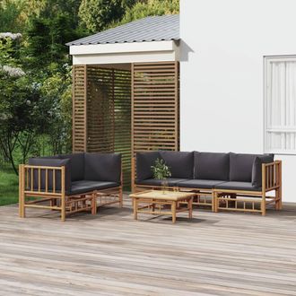 vidaXL Set De Muebles De Jard&iacute;n 6 Piezas Bamb&uacute; Con Cojines Gris Oscuro Vidaxl