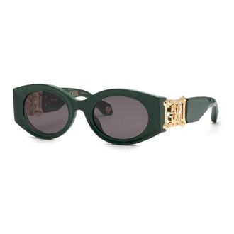 Roberto Cavalli Sunglasses Oval Full Rim, Shiny Green Frame And Grey Lens Src0640D80