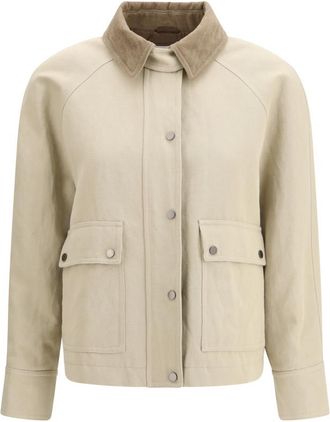 Brunello Cucinelli Beige Solid Shirt Collar Jacket