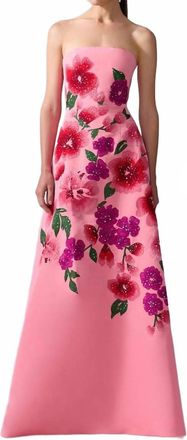 Carolina Herrera Floral-Embroidered Strapless A-Line Gown In Sunset
