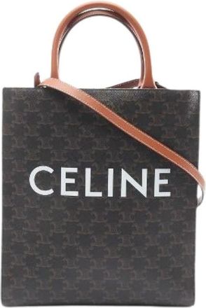 Celine Pre-owned Small Vertical Cabas Triomphe Gecoat Canvas Tote Bag - Dames - Vintage Shopper - Zwart - ONE Size - Leer - Vintage