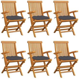 vidaXL Vidaxl - Sillas De Jard&iacute;n 6 Uds Madera Teca Con Cojines Gris Antracita