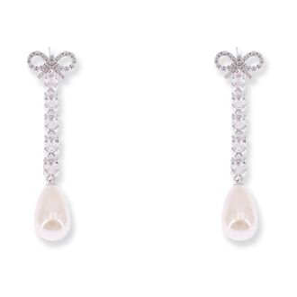 Self Portrait Crystal Bow Pearl Earrings - Dames - Oorbellen - Grijs - ONE Size - Accessoires