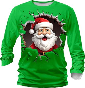 Generic Mens Christmas Long Sleeve T Shirt Ugly Xmas Tshirts for Men Smart Casual Festive Tops Crew Neck Funny T-Shirts Classic Fit Novelty Tee Shirts Vacatio
