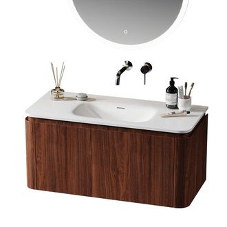 Royal Plaza Terra Badkamermeubelset - 100x46.2x46cm - solid surface wastafel wit glans - 1 wasbak - zonder kraangat - 2 lades - kastanje (walnoot)