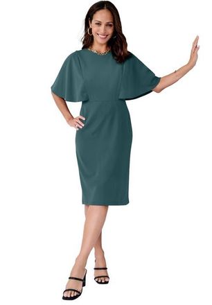 Jessica London Stretch Crepe Cape Sheath Dress in Mystic Pine at Nordstrom, Size 32