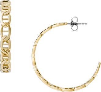Fossil Womens Heritage D-Link Gold-Tone Stainless Steel Hoop Earrings