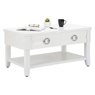 Dmora Dmora - Mesa De Caf&eacute; Bordano, Mesa De Centro Baja, Revistero Para Sof&aacute;, Estante De La Sala De Estar, 90x60 H47 Cm, Blanco