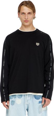 Diesel Long-sleeve T-shirt with tonal trims - T-Shirts - Man - Black