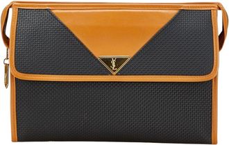 Saint Laurent Black Brown Leather Clutch Bag (Pre-Owned)