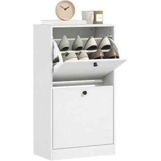 HOMCOM Homcom - Mueble Zapatero Estrecho Para Entrada Recibidor Con 2 Cajones Abatibles Y Estantes Ajustables Para 8 Pares De Zapatos 47x26x85cm Blanco Vetea