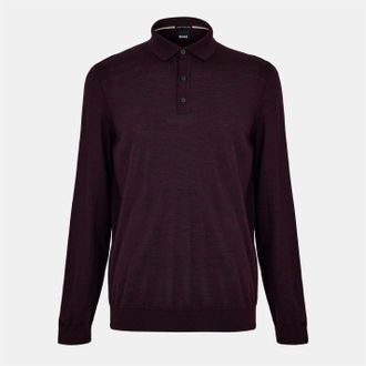 HUGO BOSS Mens Lancione Long Sleeve Polo in Dark Red - Size Small
