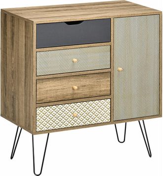 HOMCOM Homcom - C&oacute;moda Con 4 Cajones Cajonera De Madera Con Puerta Estante Ajustable Y Patas De Metal Para Sal&oacute;n Dormitorio Cocina 79x39x86 Cm Marr&oacute;n