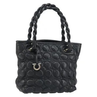 Ferragamo Gancini Leather Black Leather Handbag (Pre-Owned)