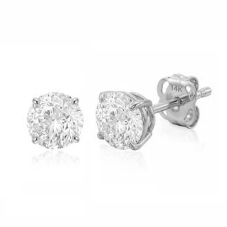 MAX + STONE 14k Gold Solitaire Round Earrings Studs Embellished with Swarovski Zirconia Various Sizes