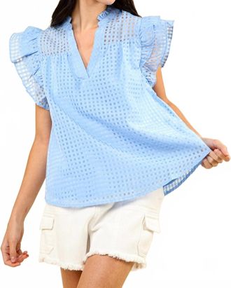 Very J Checkered Ruffled Blouse In Blue