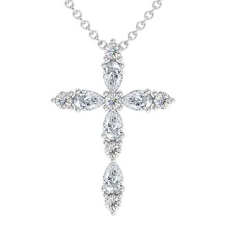 Pompeii3 3/4Ct Diamond Cross Round & Pear Shape 14k Gold Necklace Lab Grown 1 Tall