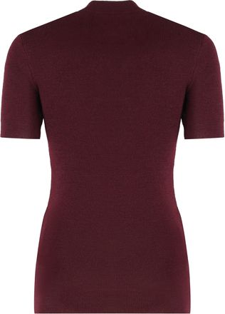 Prada Womens Short-Sleeve Wool Shirt Amaranth Virgin Knitwear Sweater