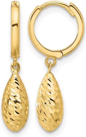 Diamond2Deal 14K Yellow Gold Diamond-cut Dangle Hoop Earrings