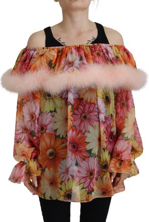 Dolce & Gabbana Multikleur Bloemen Bont Shearling Blouse Dames Top