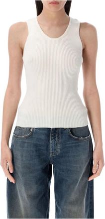 Balenciaga Wit Ribgebreide Tanktop - Dames - Tops zonder mouwen - Wit - S - Wol - Tops