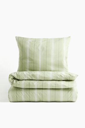 H&M Einzelbettw&auml;sche aus Baumwollperkal - Gr&uuml;n/Gestreift