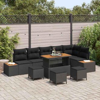 vidaXL Vidaxl - Conjunto De Sof&aacute; De Jard&iacute;n Con Coj&iacute;n 10 Pcs Negro Polirat&aacute;n