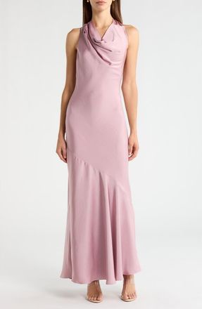 ASTR the Label Varya Cowl Neck Satin Maxi Slipdress in Dusty Rose at Nordstrom, Size X-Large