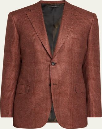 Brioni Mens Silk and Cashmere Prince of Wales Sport Coat