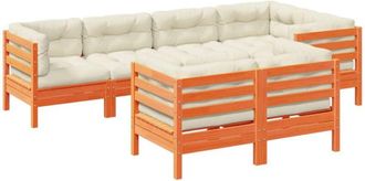 vidaXL Set De Sof&aacute;s Jard&iacute;n 7 Pzas Con Cojines Madera Pino Marr&oacute;n Cera Vidaxl