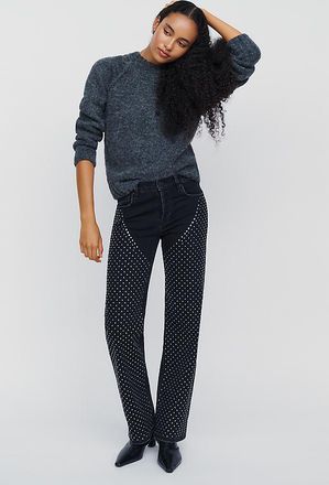 Hudson Rosie Studded High Rise Wide Leg Jeans
