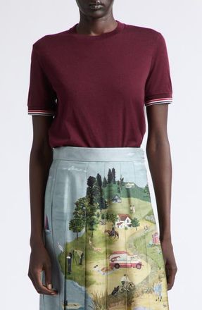 Thom Browne Tipped Stretch Wool T-Shirt in Burgundy at Nordstrom, Size 40