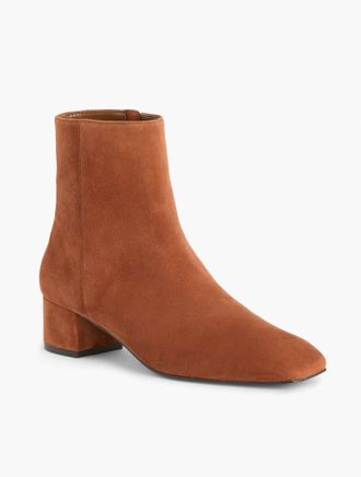 Talbots Perla Suede Block Heel Ankle Boots - Dark Walnut - 9 1/2 M Talbots