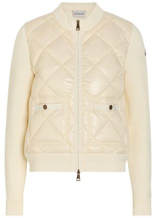 Moncler Quilted Cotton and Nylon Cardigan - Ivory - XS (UK 8 / XS)