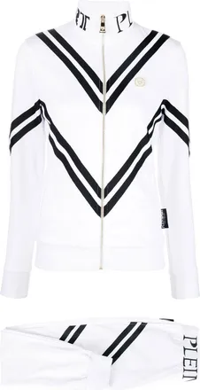 Plein Sport stripe-print zip-up tracksuit - women - Cotton/Polyester/Polyurethane/Spandex/Elastane - L - White