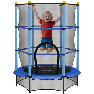 HOMCOM Homcom - Cama El&aacute;stica Infantil &Oslash;140 Cm Trampol&iacute;n Para Ni&ntilde;os De +3 A&ntilde;os Con Red De Seguridad Y Marco De Acero Para Interior Y Exterior Azul Y Negro