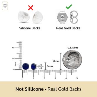 MAX + STONE 14k Yellow or White Gold 6MM Cushion Cut Gemstone Solitaire Gemstone Studs
