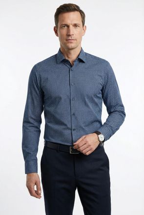 Olymp Businesshemd OLYMP Level 5, Herren, Gr. 38, N-Gr, blau (marine), Web, Obermaterial: 97% Baumwolle, 3% Elastolefin, 2-Knopf-Manschette, Hemden Business