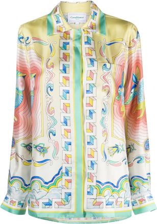 Casablanca Souvenir-print silk shirt - women - Silk - 40 - Yellow