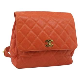 Chanel Pre-owned Caviar Skin Backpack - Dames - Pre-owned - Oranje - Maat: ONE Size Leer