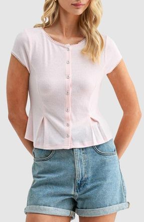 All in Favor Pointelle Stitch Peplum Button-Up Top in Blush at Nordstrom, Size X-Small