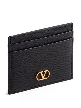 Valentino Garavani VLogo Signature Pebbled Leather Card Case - Black